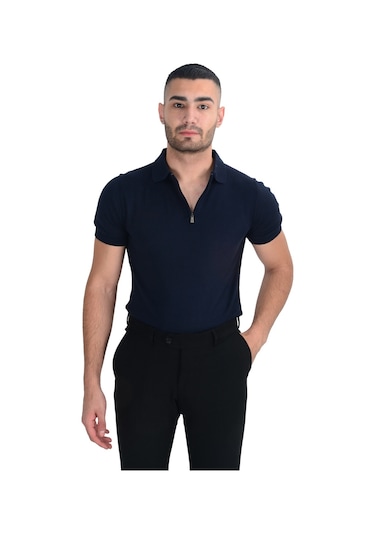 Cengiz İnler Yarım Fermuarlı Merserize Erkek Triko T-shirt 001