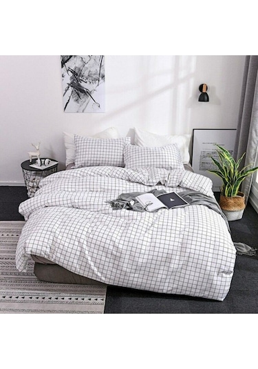 120 X 200 Yatak İçin Çarşafı Lastikli Pamuklu Nevresim Takımı Siyah - Beyaz