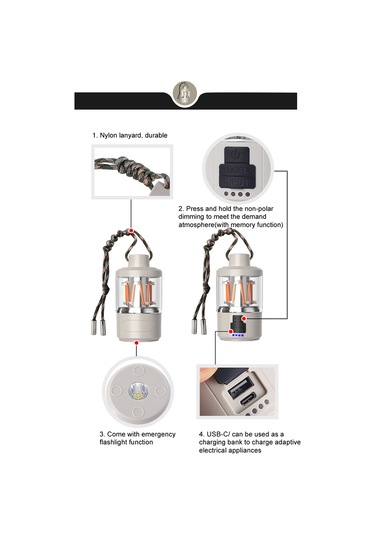 Teltree Taşınabilir Led Kamp Lambası, Usb Şarjlı, Ayarlanabilir Parlaklık, Çadır Ve Ev Kullanımı İçin Beyaz