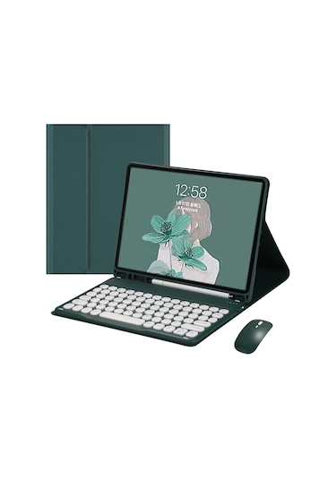 Wezone İpad Kılıfı Bluetooth Klavye Dairesel Tuş + Şarjlı Mouse: Pro 11", 10.2", 9.7", Mini 6 8.3" - Kaliteli Deri, Pencil Dolabı, Kolay Kurulum Diğer
