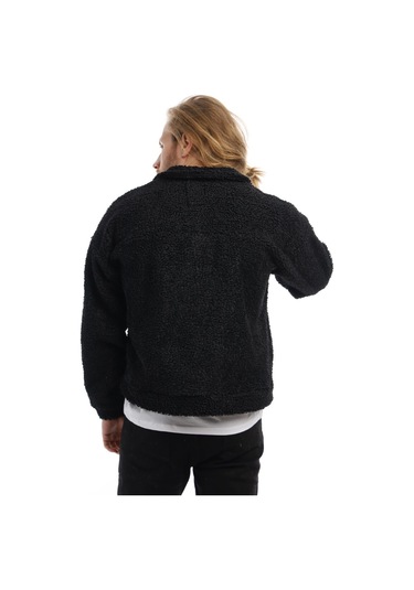 Erkek Kıvırçık Peluş Cıt Cıt Kapamalı Ceket Siyah