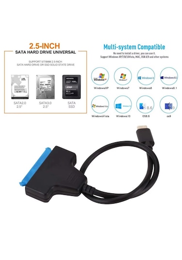 Cr30 Type-c 3.1 Sata Kablosu 2,5 İnç Ssd Hdd Sabit Disk Dönüştürücü 5gbps Hızında Çevirici Adaptör Max 3tb