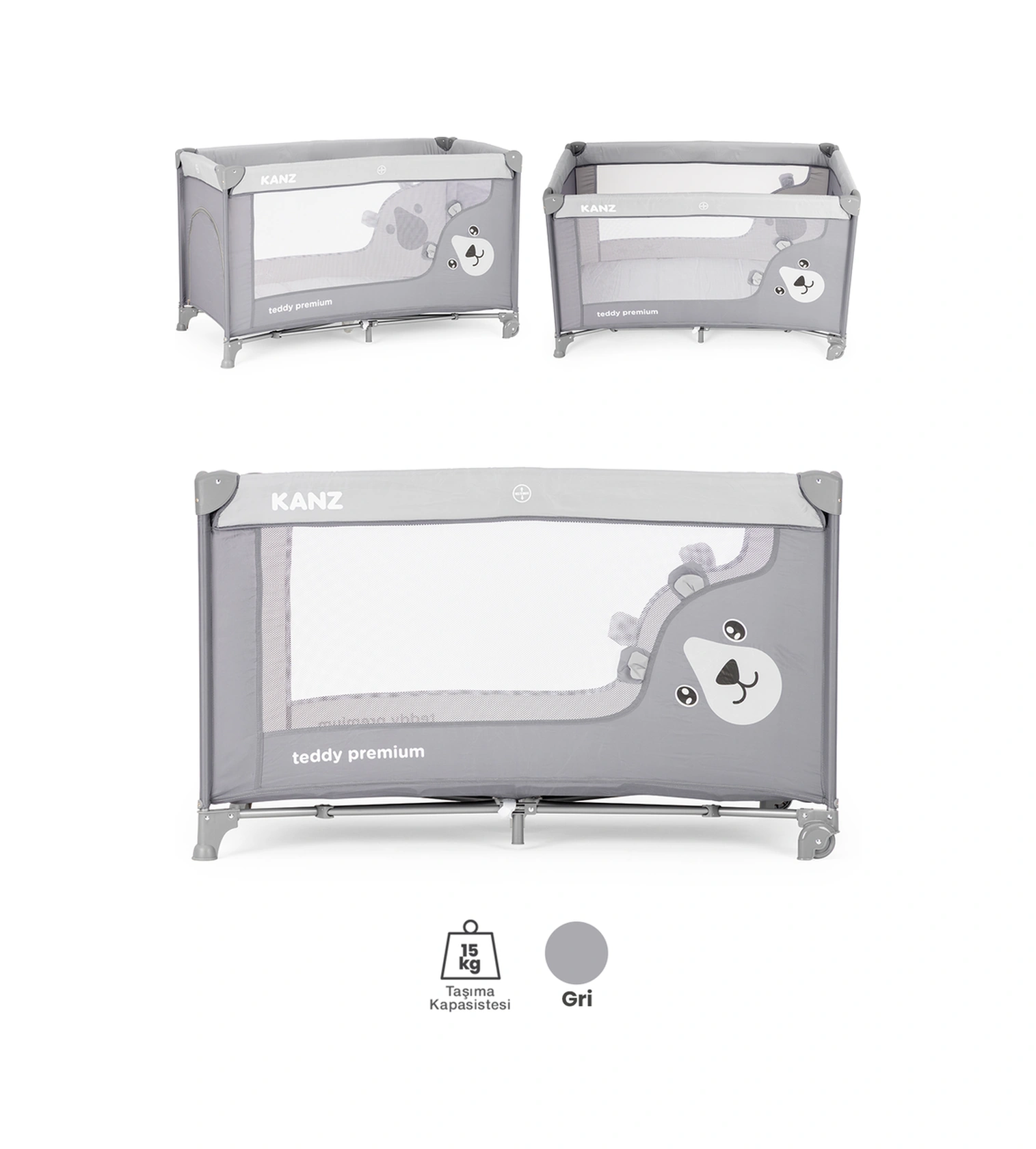 Kanz Teddy Premium Oyun Parkı Ve Park Yatak Gri 60 X 120