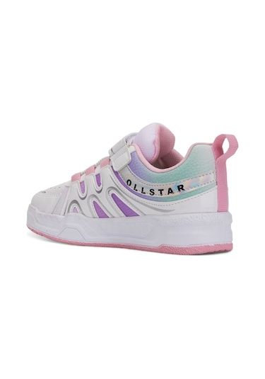 Günlük Unisex Çocuk Sneaker Rugan Lastik Bağcıklı Cırtlı Oval Burunlu Spor Ayakkabı 020 Beyaz - Pembe