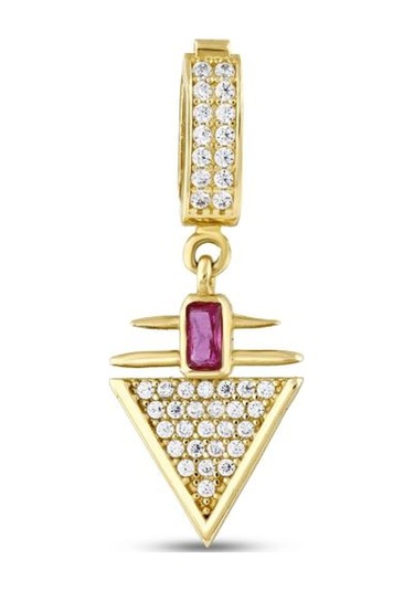 14 Ayar Fuşya Taşlı Üçgen Tasarım Altın Kolye Ucu Altın