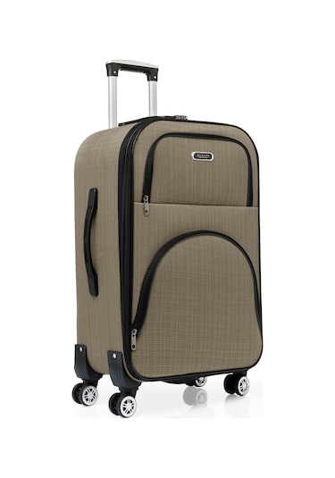 Oleets 8 Tekerli Su Geçirmez Ultra Kalite Kumaş Orta Boy Valiz Bej