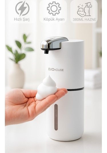 Evo House Otomatik Sensörlü Köpük Sıvı Sabunluk Şarjlı- Duvara Monte - P12 Model