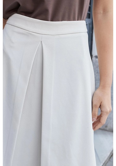 Kadın Yüksek Bel Hafif Likralı Kumaş Pilikaşeli Diz Boy Çan Etek-şampanya Şampanya