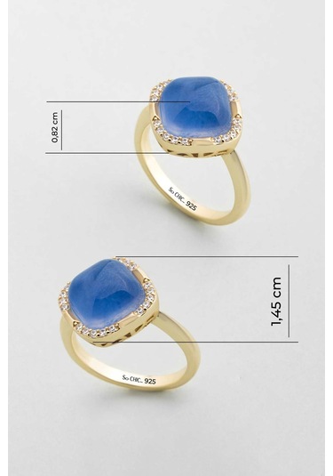 Safir Zarafeti 18 Ayar Sarı Altın Kaplama Gümüş Tasarım Yüzük Sarı