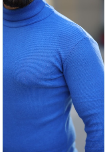 Erkek Indigo Boğazlı Triko Kazak İndigo