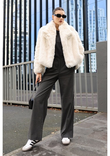 Bigdart5186 Kruvaze Peluş Kürk Kaban - Beyaz 001