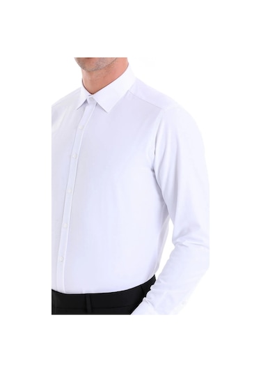 Hatemoğlu Slim Fit Pamuklu Uzun Kollu Erkek Gömlek - Beyaz