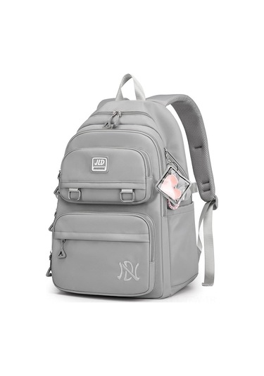 Tenfowee Kadınlar İçin Su Geçirmez 15.6 İnç Büyük Okul Çantası, Nylon Sırt Çantası, Gri Çok Renkli