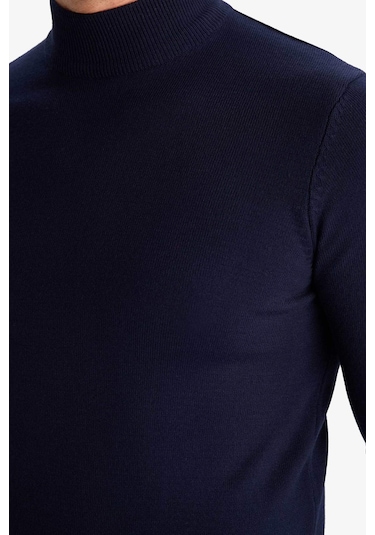 Defacto Slim Fit Dar Kesim Balıkçı Yaka Basic Düz Triko Kazak R1127AZ2WNNV207 Lacivert