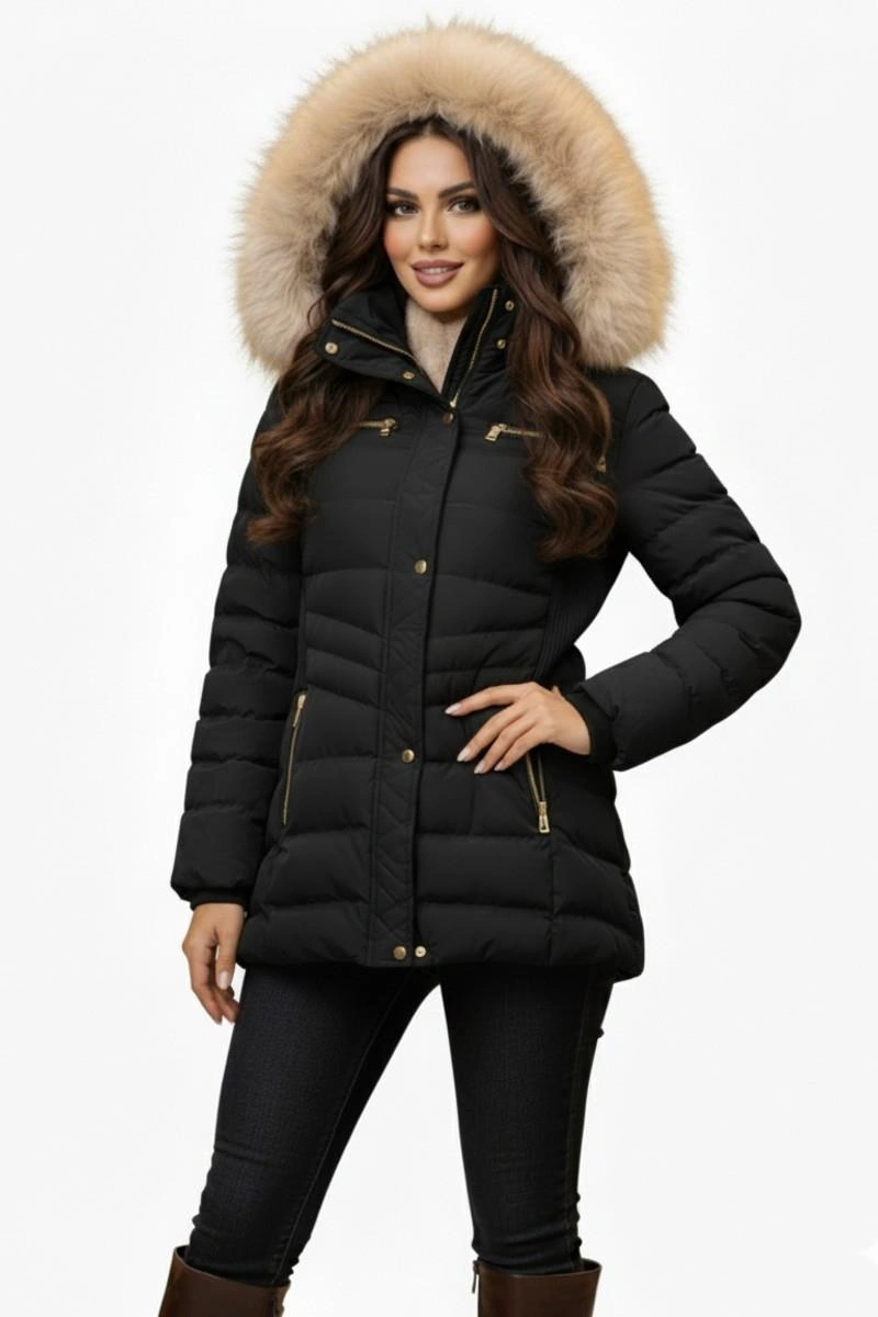 Kadın Büyük Beden Spor Kapüşonlu İçi Peluş Mont M5306 Bgl-st04892 Siyah