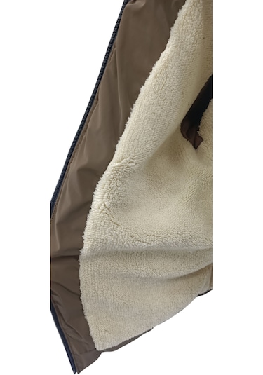 Erkek Çocuk Önü Çapraz Fermuar Model Kapüşonu Çıkabilen İçi Peluş Astarlı Kahverengi Mont 3307 Kahverengi