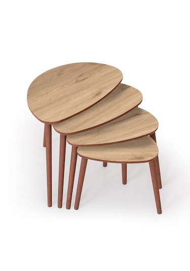 Nora 4lü Dörtlü Mdf Ahşap Zigon Sehpa - Meşe