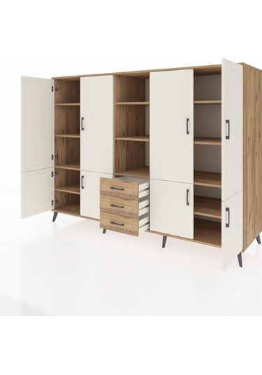 Kronos Dolap 11 Raflı 3 Çekmeceli 8 Kapaklı 220x59x163 Çam-aytaşı Çam-aytaşı/çam