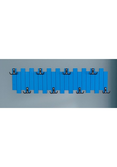 Mavi Ahşap Duvar Ve Kapı Askısı Elbise Askılık Çit Modeli 8 Askıl Mavi