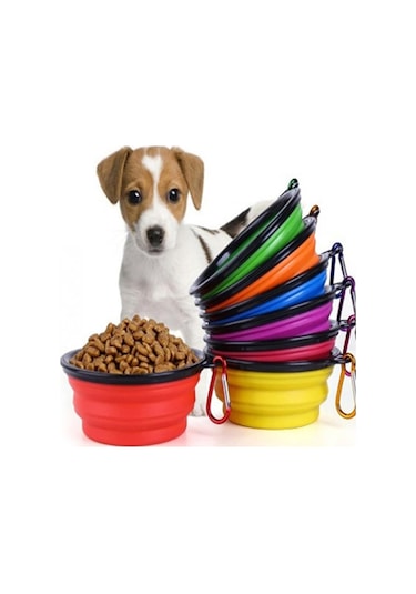 Katlanabilir Silikon Köpek Mama ve Su Kabı 350 ML Çok Renkli