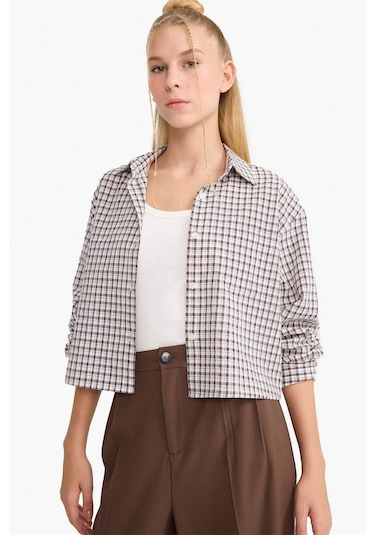 Defacto Coool Oversize Geniş Kalıp Crop Kareli Uzun Kollu Gömlek E6934ax25aubn549 Kahve Defacto Coool Oversize Geniş Kalıp Crop Kareli Uzun Kollu Gömlek E6934ax25aubn549 Kahve