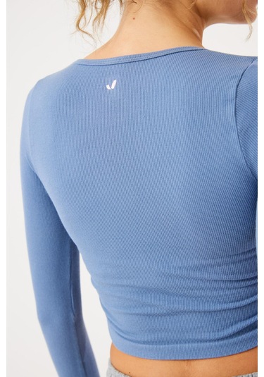 Aura Uzun Kol Büzgülü T-shirt Mavi Mavi