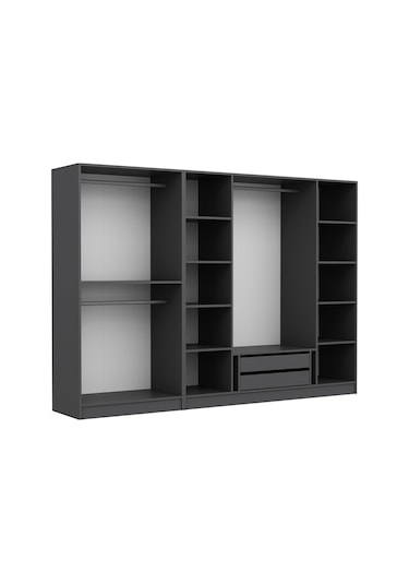 Minar Kale 6 Bölmeli 2 Çekmeceli Giyinme Dolabı Antrasit 190cm