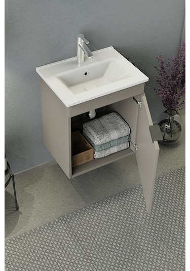 Biani Fix Arya Slım 50 Cm Banyo Dolabı,Seramik Lavabolu, Aynalı,Lavabo Dahil,Mdf,Latte Biani Fix Arya Slım 50 Cm Banyo Dolabı,Seramik Lavabolu, Aynalı,Lavabo Dahil,Mdf,Latte