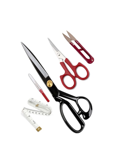 Siyah Saplı Profesyonel Çelik Terzi Kumaş Kesim Makası Set 9 Inç 23 Cm Uzunluk