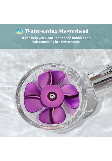 Lemestar Mor Turbo Şarjlı Tek Fonksiyonlu Yıkanabilir El Tutulu Filtreli Duş Başlığı - 360 Dönüşümlü, 60 Ayar, Suyu Bir Tuşla Durdur, Filtre Pamuku Dahil Diğer