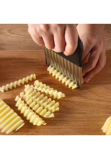 Kosona Stanyum Çelik Patates Dilimleyici, Dalgalı Kese Kesici, Hızlı Mutfak Aleti, Sebze-meyve Dilimleme, Çamaşır Makinesine Uygun Siyah