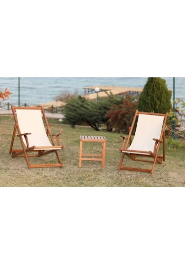 Motoryagmarket Belek Kademeli Ahşap Set: 2 Adet Şezlong + Sehpa
