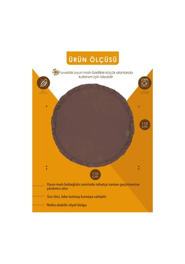 Mordesign Bebek/çocuk Oyun Halısı, Yenidoğan Emekleme Pedi, Aktivite Matı, Çok Amaçlı Minder, Kampçı Serisi 110 X 110 Acı Kahve