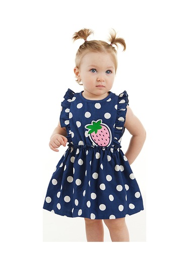 Denokids Puanlı Çilek Kız Bebek Poplin Elbise