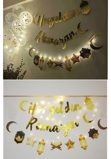 3 Parça Ledli Hoşgeldin Ramazan Banner Yazı Dekoratif Süs Temalı