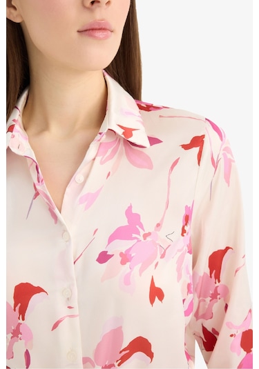 DeFacto Oversize Geniş Kalıp Desenli Saten Uzun Kollu Gömlek T6892AZ25SPER100