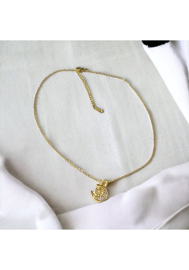 Kadın Çelik Ayyıldızlı Beyaz Zirkon Taşlı Altın Renk Kolye Çelik