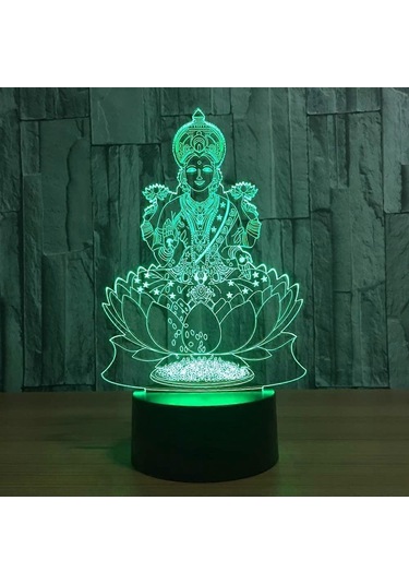 Wekity Lakshmi 7 Renk Değiştiren Lamba 3d Atmosfer Gece Lambası Led Görsel Hint Şans Tanrıçası Lambası Yatak Odası Dekoru Hediye Aydınlatma Armatürü Çok Renkli