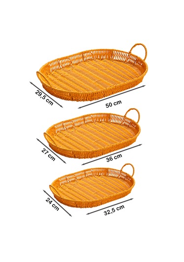 Porsima 708-a Oval 3'lü Hasır Tepsi Dekoratif Servis Sunum Tepsi