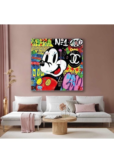 Mickie Mouse Grafitti Sokak Sanatı Sevimli Fare Dikey Hd Baskı Kanvas Tablo