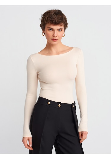 Dilvin 31332 Kayık Yaka Uzun Kollu Top-taş Taş