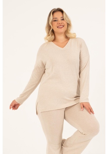 Basic V Yaka Triko Kazak-bej Bej