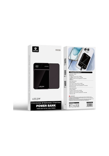 Lenyes Pw126d Dijital Led Ekranlı Kablosuz Şarj Özellikli Powerbank 22.5w 10.000mah Siyah