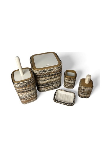 Doğal Dokulu Hasır Görünümlü 6 Parça Banyo Takımı Zarif Ve Modern Çok Renkli