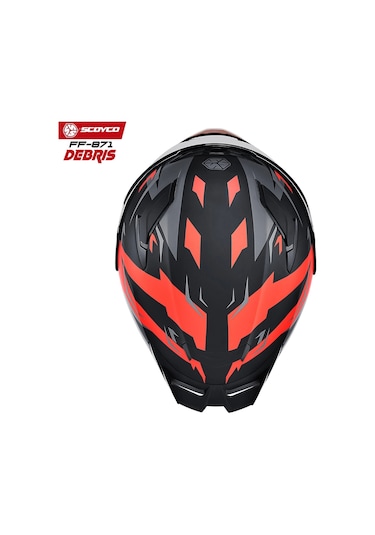 Scoyco FF-871 Gri Camlı Debris Güneş Vizörlü Kapalı Kask Mat Kırmızı - Siyah