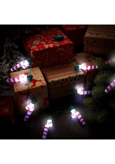 Dofolink Noel Işıklı Kolye - Şeker Asa Desenli 7 Led'li Parıldayan Dekoratif Aksesuar 2 Adet - Su Geçirmez, Işık Seviyesi Ayarlanabilir