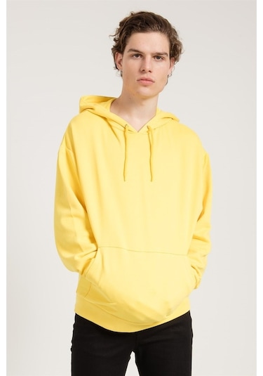 Jahr Marc Sarı Oversize Önü Cepli Kapüşonlu Sweatshirt Sarı