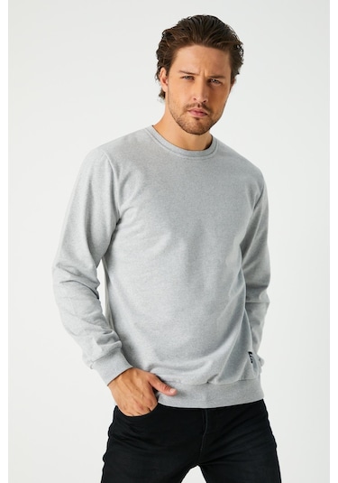 Comeor Erkek Gri Basic Bisiklet Yaka Regular Fit Normal Kesim 2 İplik Sweatshirt Gri