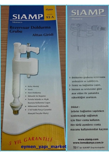 Tema Siamp Rezervuar İç Takım Flatör 93-a Handy Alttan Su Girişli Beyaz