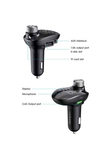 Rock Space B302 18w Qc3.0 Çift Usb Dijital Ekran Bluetooth Araç Şarj Cihazı, 64gb U Disk Ve Tf Kart Desteği / Fm / Aux / Ahizesiz Arama Siyah